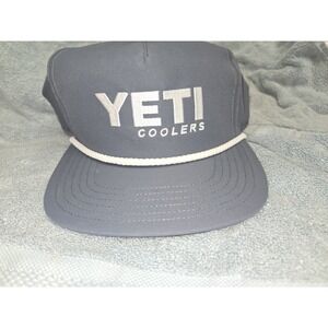 Yeti Coolers Hat Grey Snapback Cap Trucker Embroidered Logo Tailgate Rope Adult